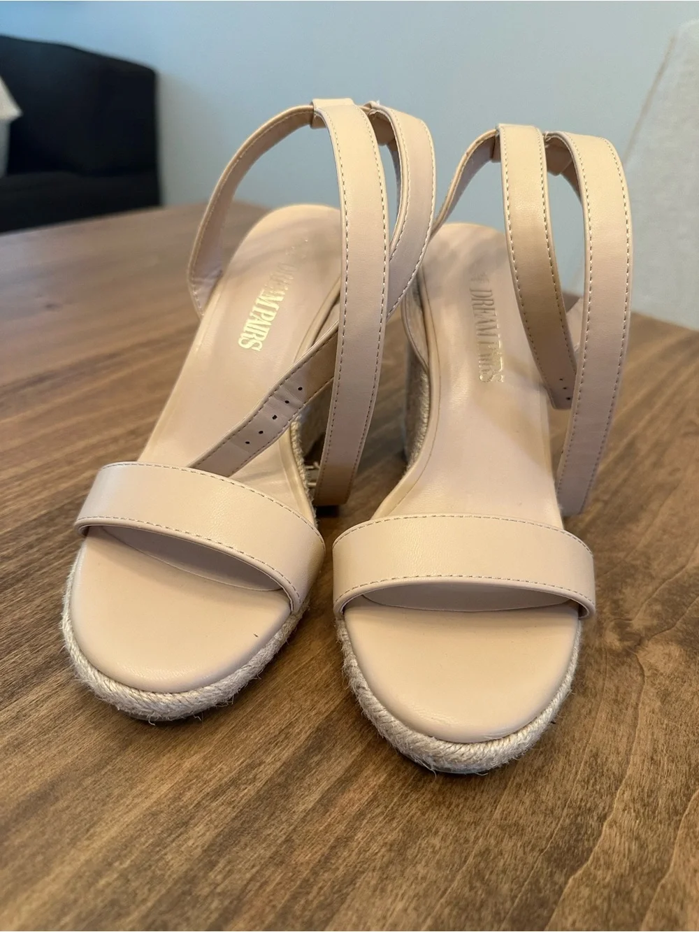 Neutral Espadrille Wedge Sandals with Ankle Strap